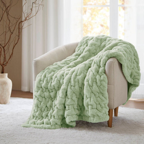 60 x 50 Throw Blanket, Ruched Solid Faux Fur, Polyfill, Sage Green