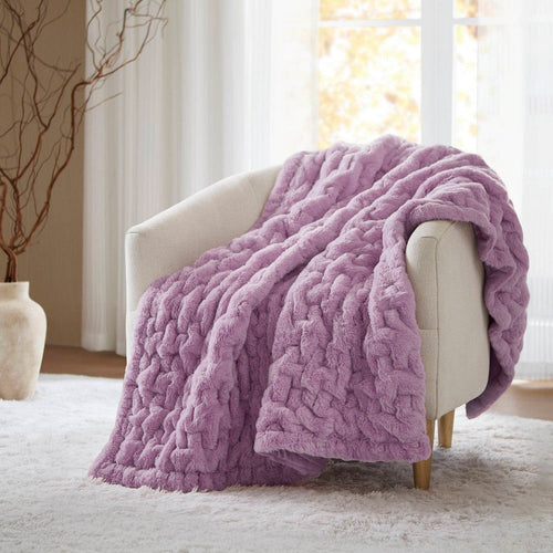 60 x 50 Throw Blanket, Ruched Solid Faux Fur, Polyfill, Purple