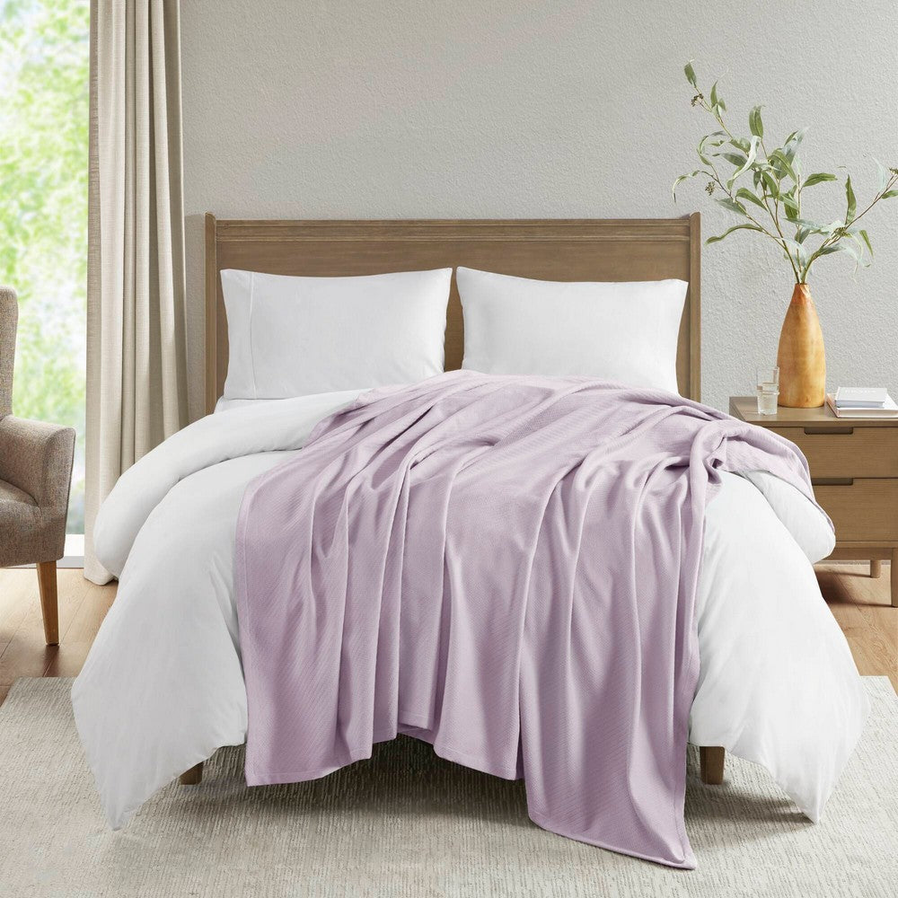 King Size Ring Spun Cotton Blanket with Ribbed Weaving, Lilac