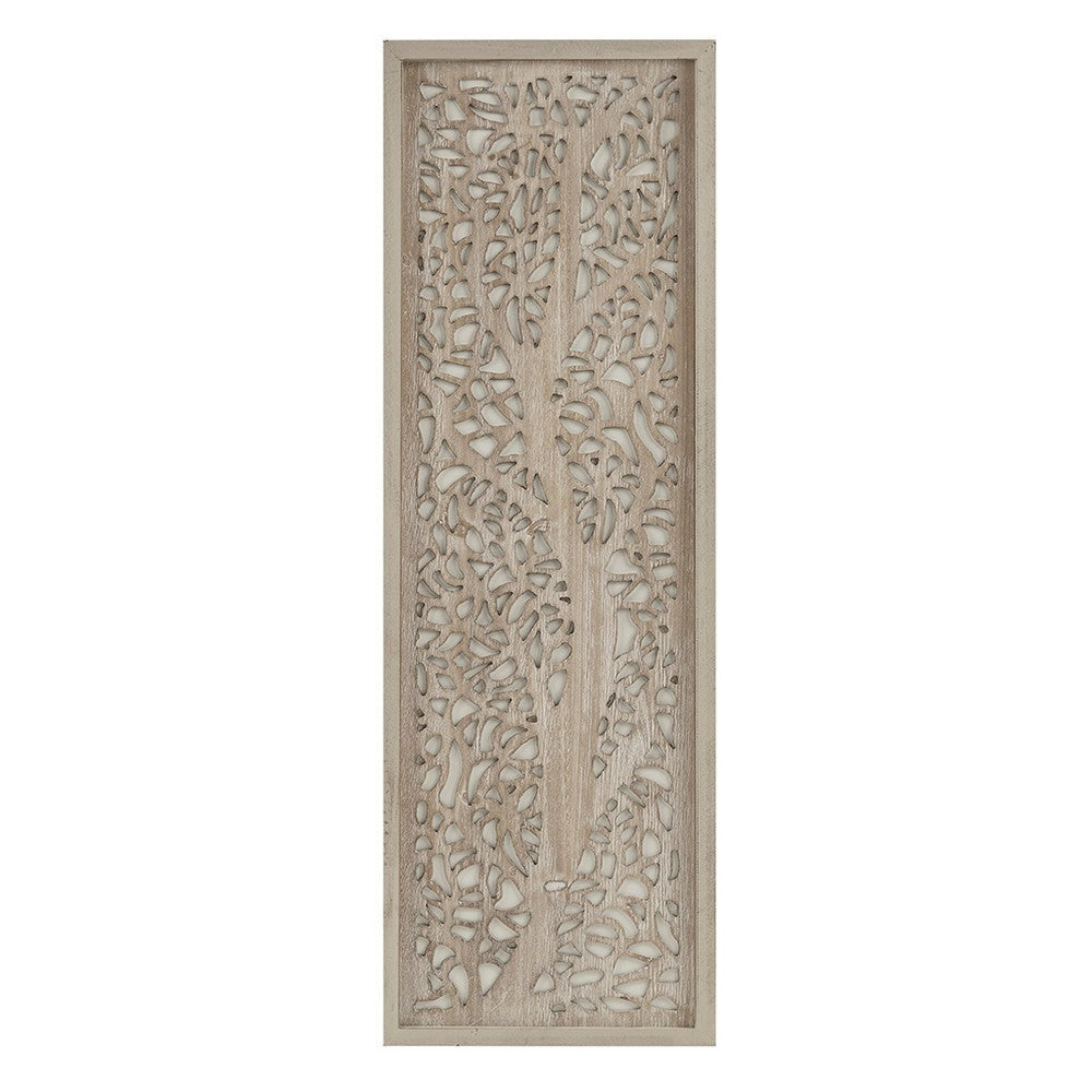 Panel Wall Decor, Laser Cut Botanical Branches, 12x36 Brown Wood