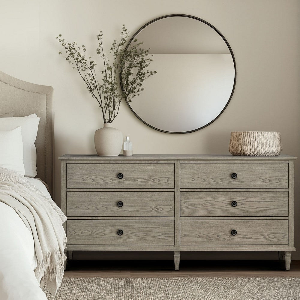 70" Dresser with 6 Drawers, Turned Legs, Reclaimed Gray Wood