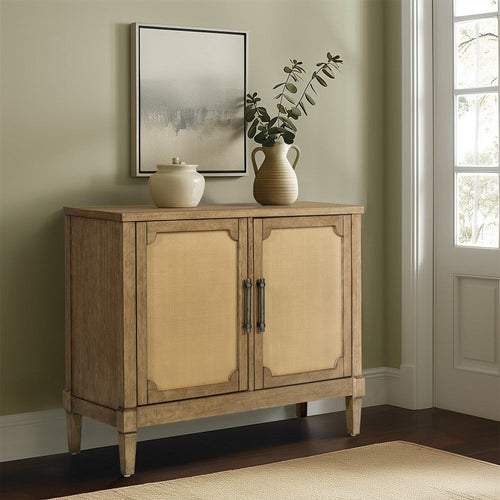 Accent Cabinet, 2 Cane Doors w Metal Pulls, Toasted Almond Brown
