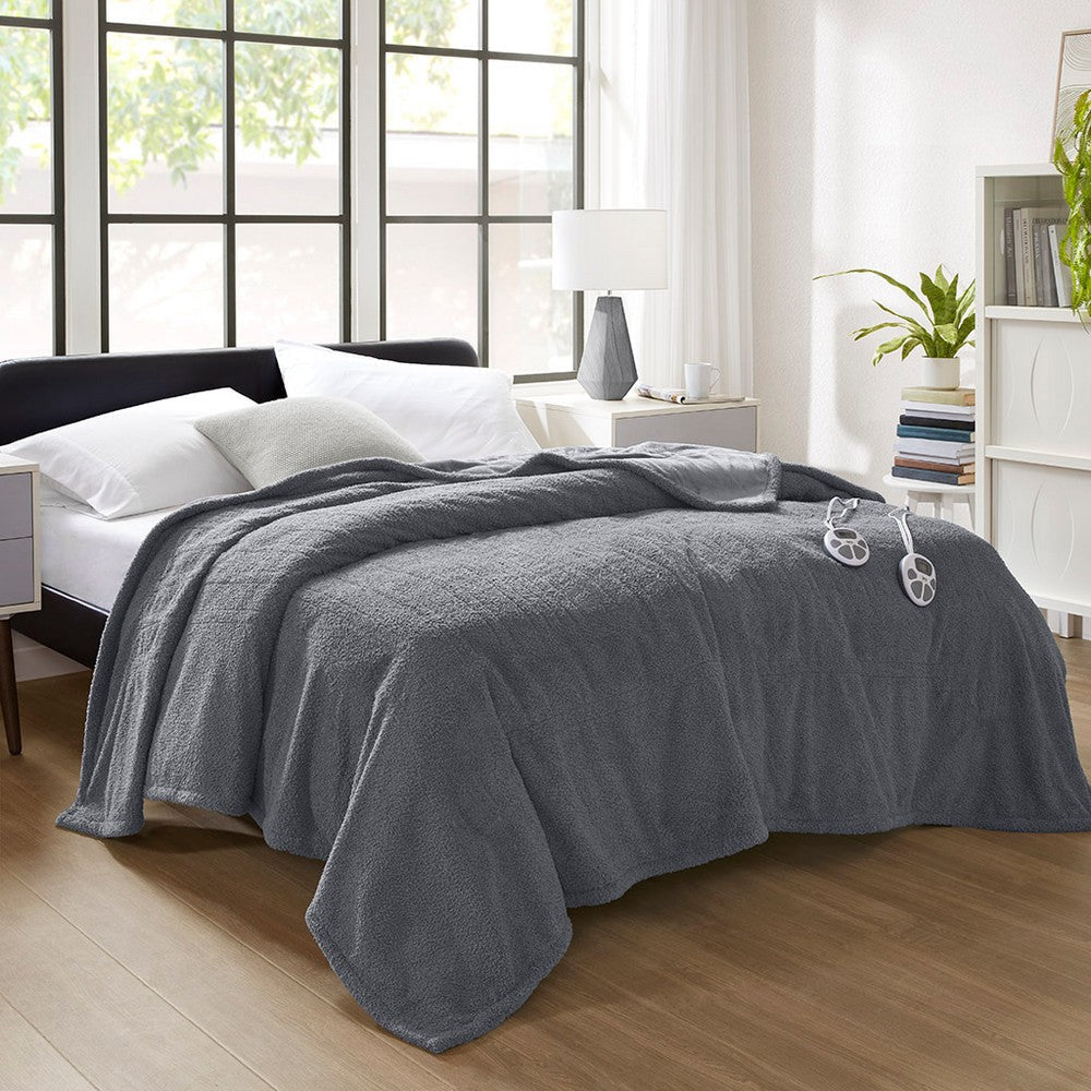 Twin XL Size Blanket, 10 Heating Function, Faux Feathersofa, Gray