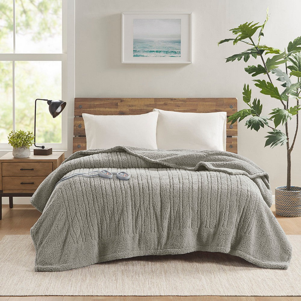 Full Electric Blanket with 20 Heat Settings & Timer, Gray Sherpa