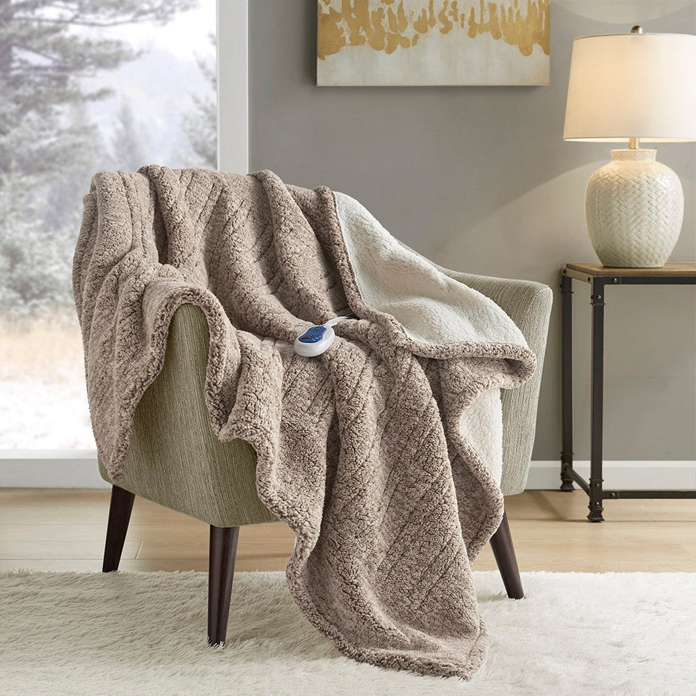 Heated Throw with 3 Heat Settings, Variegated Front, Gray Sherpa