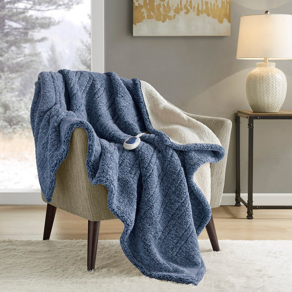 Heat Throw with 3 Heat Settings, Variegated Front, Blue Sherpa
