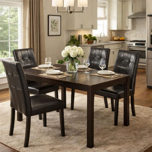 Dining Chair | Faux Leather Upholstery | Pine Frame | Set of 2 | Dark Brown