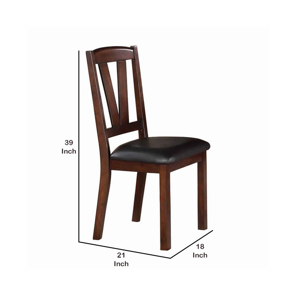 Side Chair | Solid Wood | Leather Seat | Set of 2 | Brown PDX-F1331