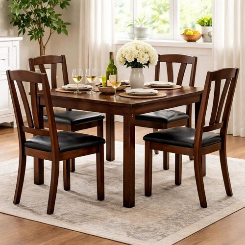 Side Chair | Solid Wood | Leather Seat | Set of 2 | Brown