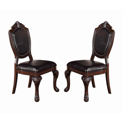 Dining Chair | Traditional Rubber Wood | Faux Leather | Set of 2 | Brown