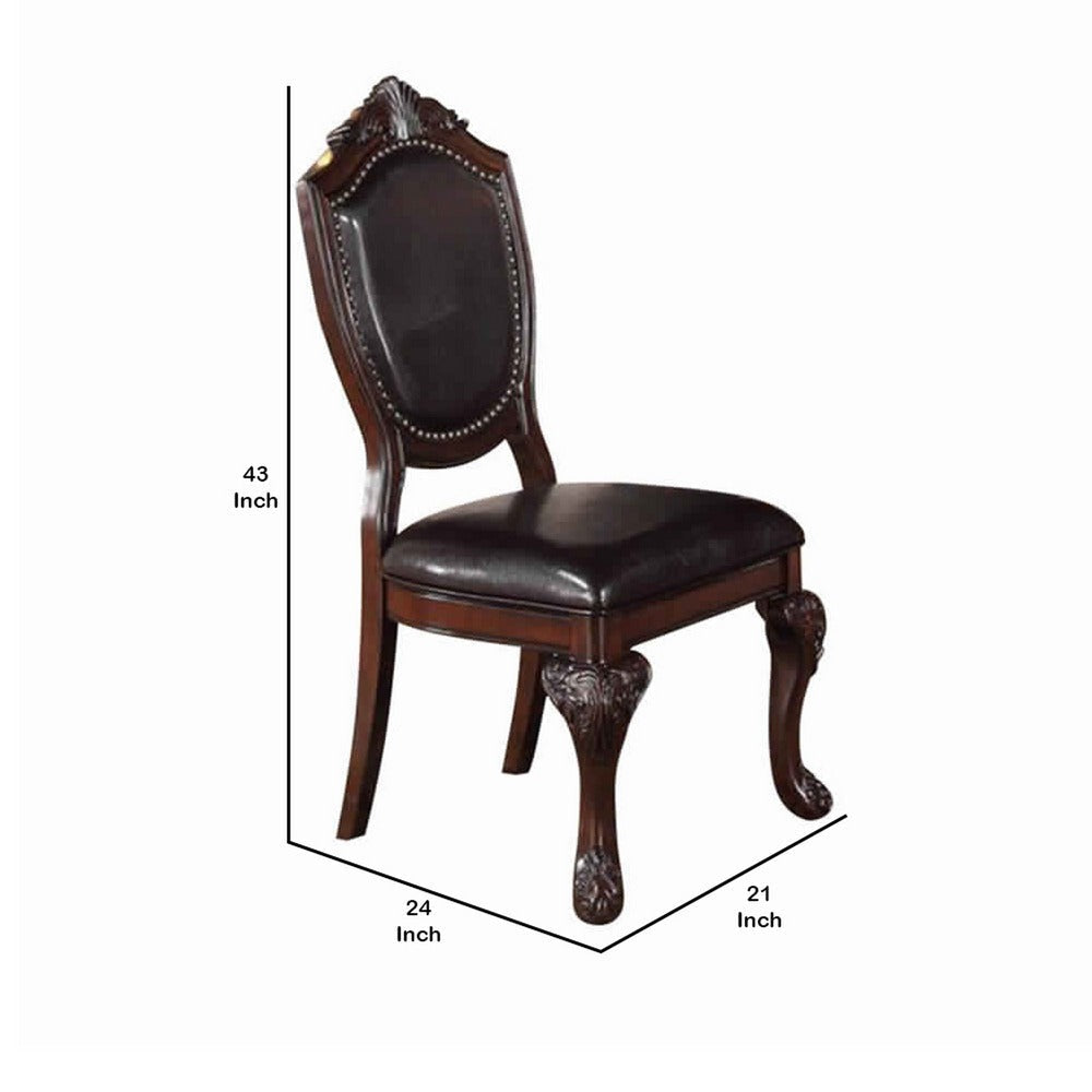 Dining Chair | Traditional Rubber Wood | Faux Leather | Set of 2 | Brown PDX-F1395