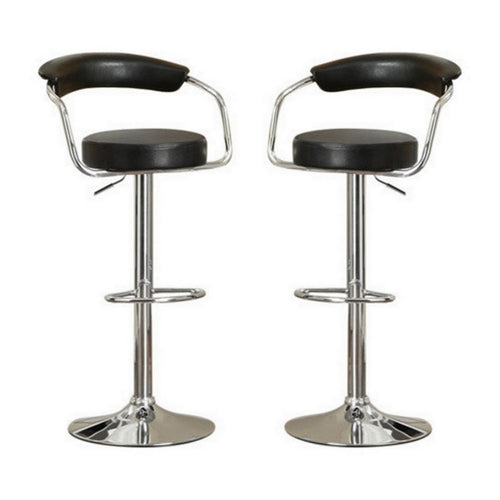 Barstool | Round Seat | Gas Lift | Set of 2 | Black & Silver