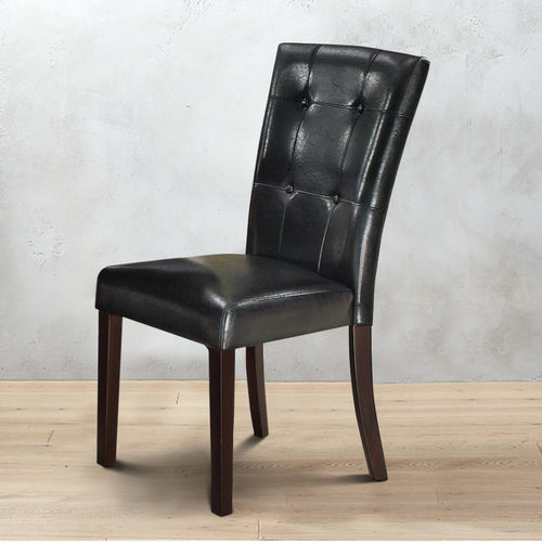 Side Chair | Button Tufted | Faux Leather Upholstery | Set of 2 | Black