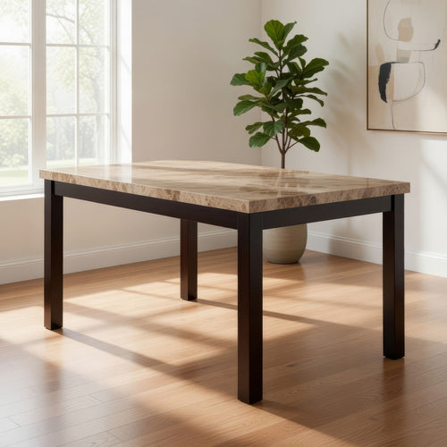 Dining Table | Pine & Faux Marble | Slick Finish | Brown