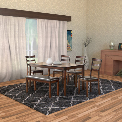 6 Piece Dining Table and Chairs Set | Rubber Wood | Brown