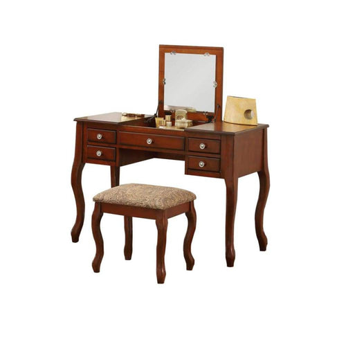 Cherub Vanity Set | Stool & Mirror | Cherry Brown