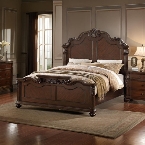 King Bed | Splendidly Carved | Dark Walnut & Veneer