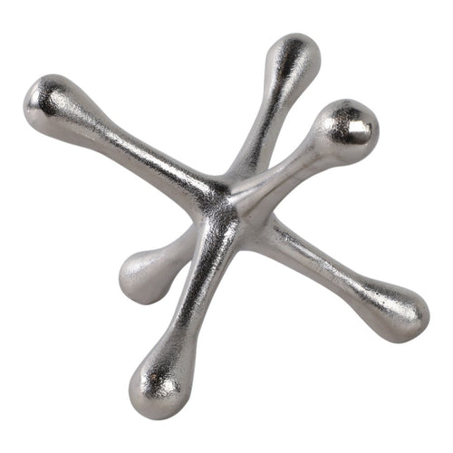 Abstract Jack Sculpture Tabletop Decor | 9" Vintage Style Metallic Silver