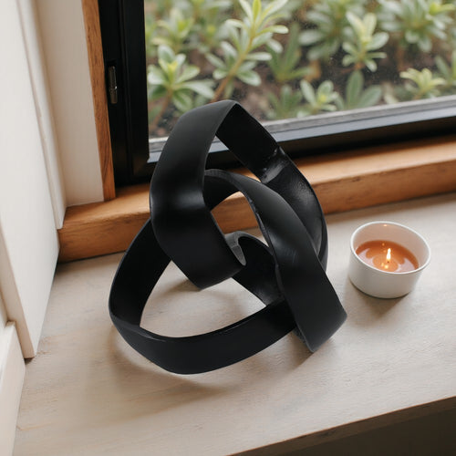 Decorative Sculpture Accent Piece | 8" Knot Ribbon Black Aluminum