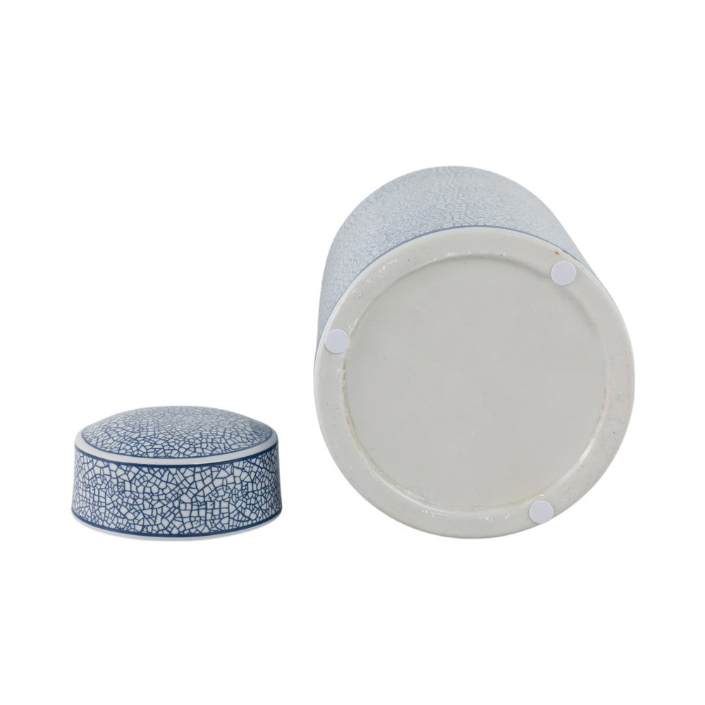 Decorative Storage Jar w Lid | 16" | Blue & White Crackled Ceramic