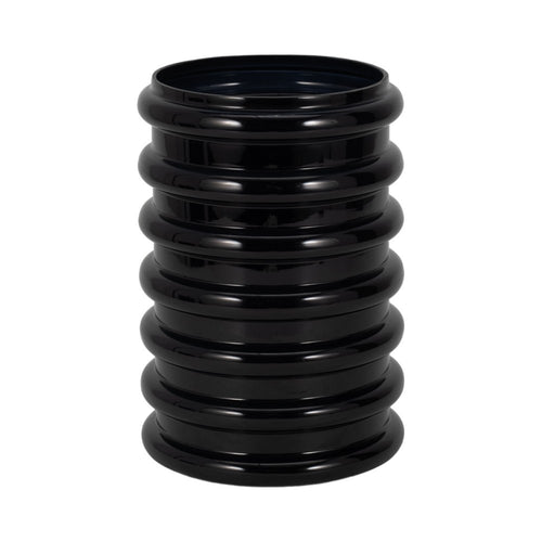 Thad Scalloped Cylinder Vase | Ribbed Texture | Glossy Black Glass 9"