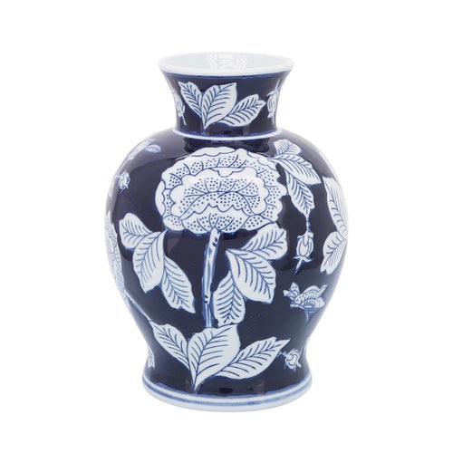 Classic Flower Vase | 9" | Chinoiserie Dark Blue & White Ceramic