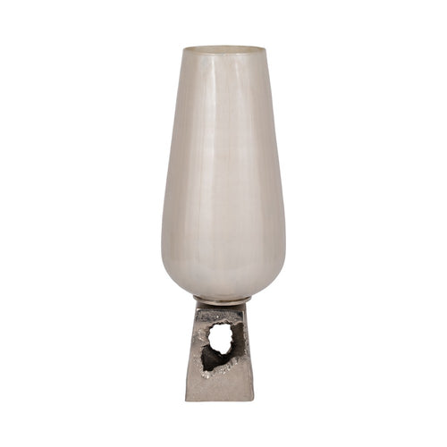 Esau Small Decorative Vase | 19" Tapered Glass Body | Pearl White