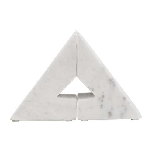 Decorative Bookends Set of 2 | Geometric Right Triangle | White Marble