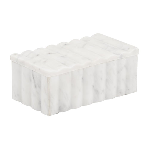 Poppy Decorative Storage Box with Lid | Natural White Ridged Marble 7"