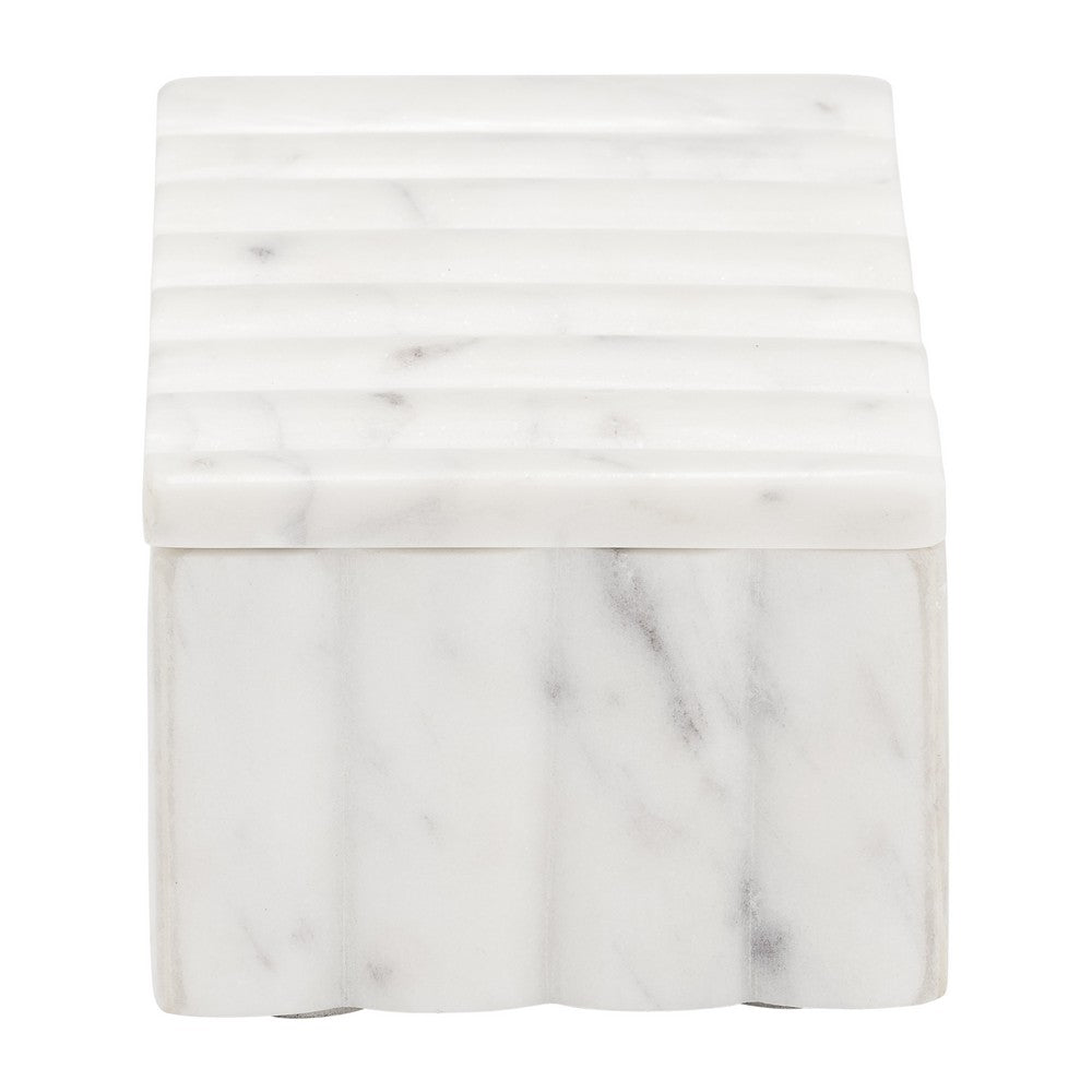 Poppy Decorative Storage Box with Lid | Natural White Ridged Marble 7"