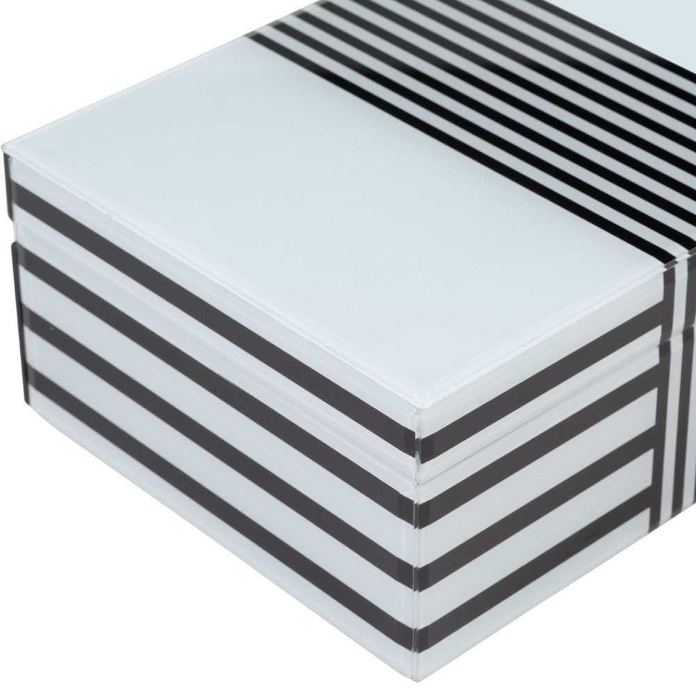 Contemporary Wood Storage Box Set of 2 | White & Black Stripes
