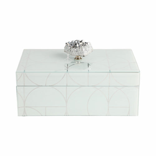 Sparkly Accent Storage Box with Stone Top | 8x5 | Geometric Pattern Glass