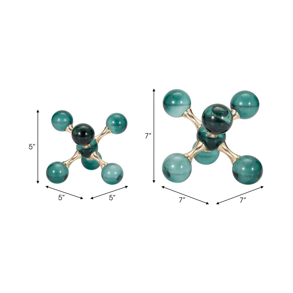 Jack Glam Bookends Set of 2 | Green Glass Balls w Gold Metal Accents