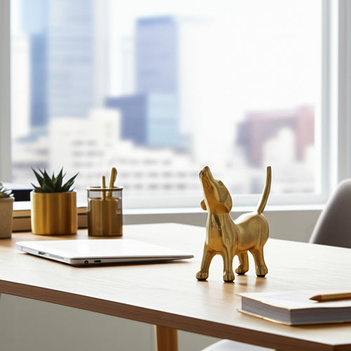 Novelty Howling Dachshund Dog Sculpture | 8" Gold Finished Aluminium