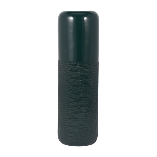 Modern Grooved Flower Vase | 18" | Forest Green Textured Ceramic