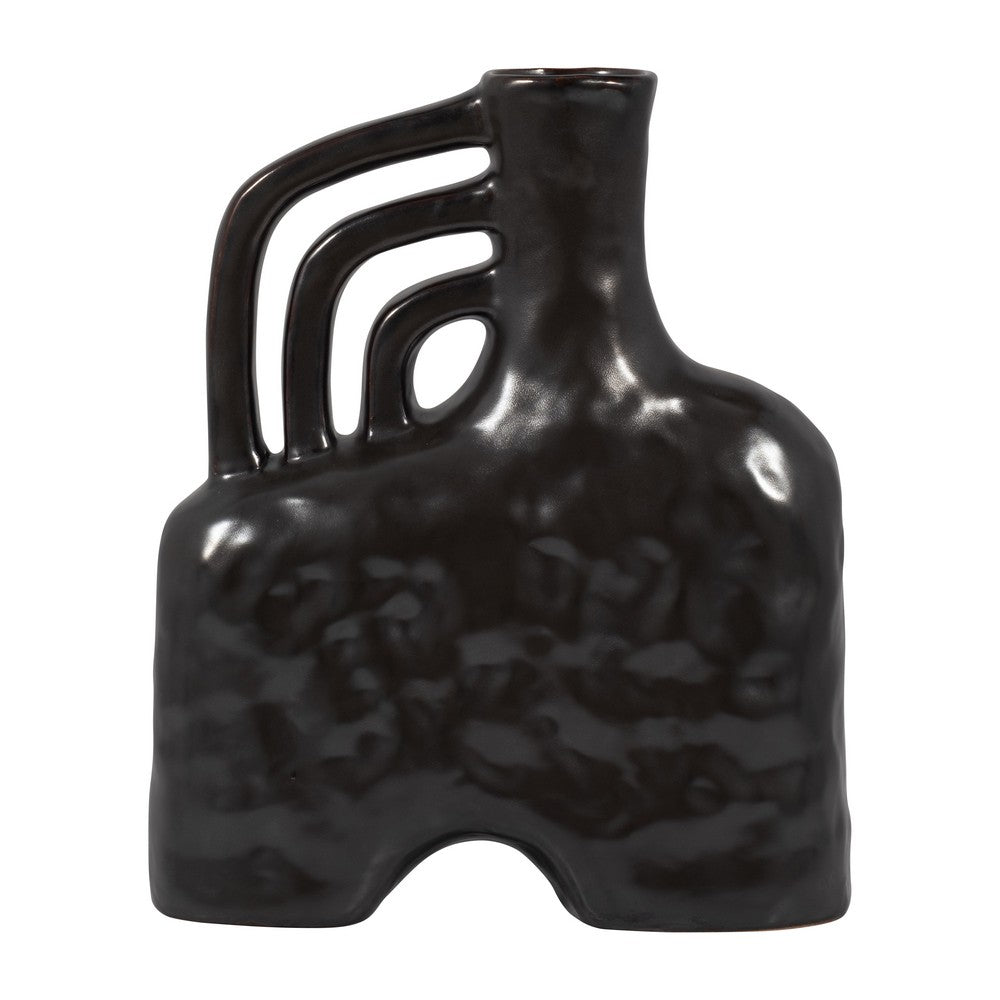 Antique Decorative Flower Vase | Artistic Handles | 12" Black Ceramic