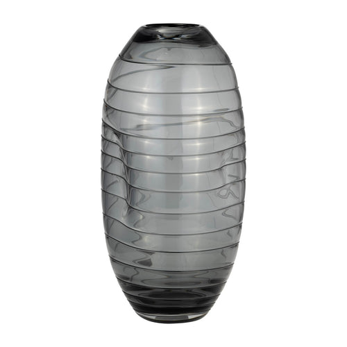 Handmade Pinched Flower Vase | 14" | Smoke Gray Ribbed Texture Glass