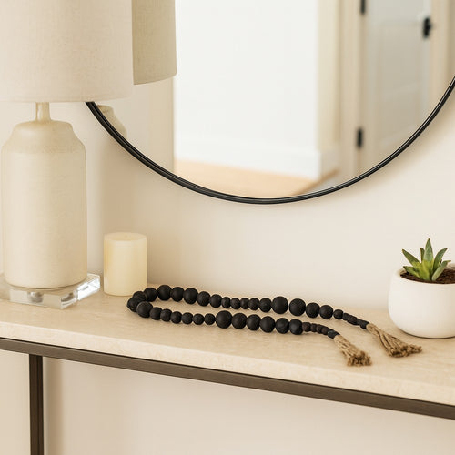 Accent Garland w Traditional Geometric Round Beads | 84" Black Jute