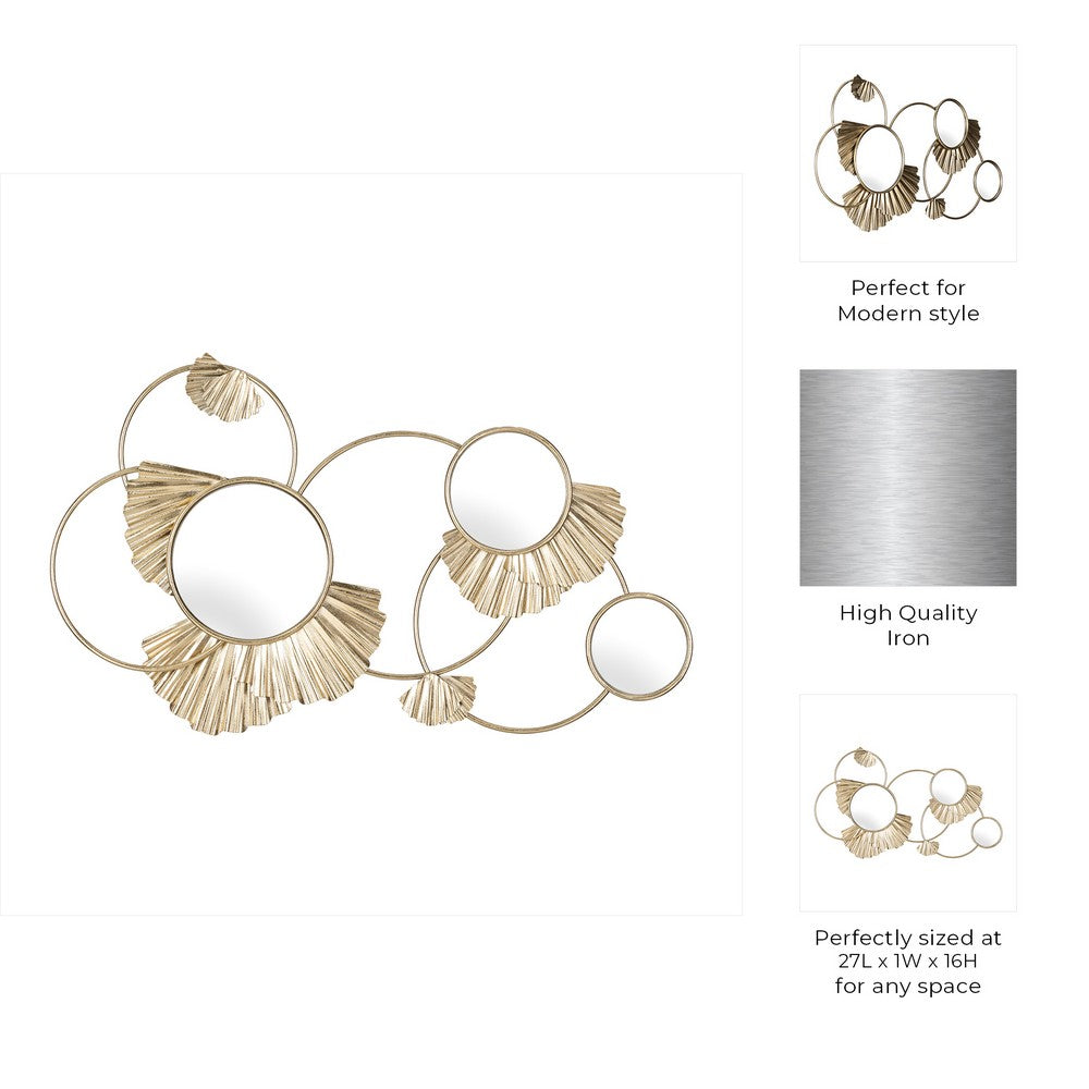 Mirrored Wall Decor | 27" Metallic Gold Iron Frame w Fan Loops