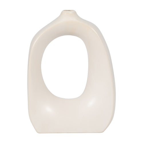 Curved Flower Vase with Cutout Oval Design | Cotton White Porcelain | 11"