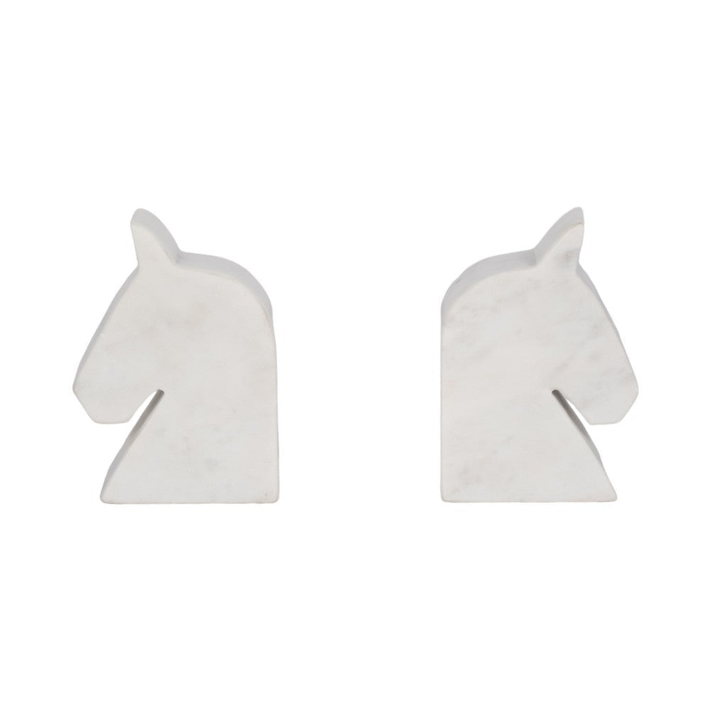 Decorative Bookend Set of 2 with Carved Horse Head Design | White Marble SBH-18140