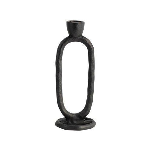 Taper Candle Holder | Open Oval Design | Industrial Style | Black Metal 8"