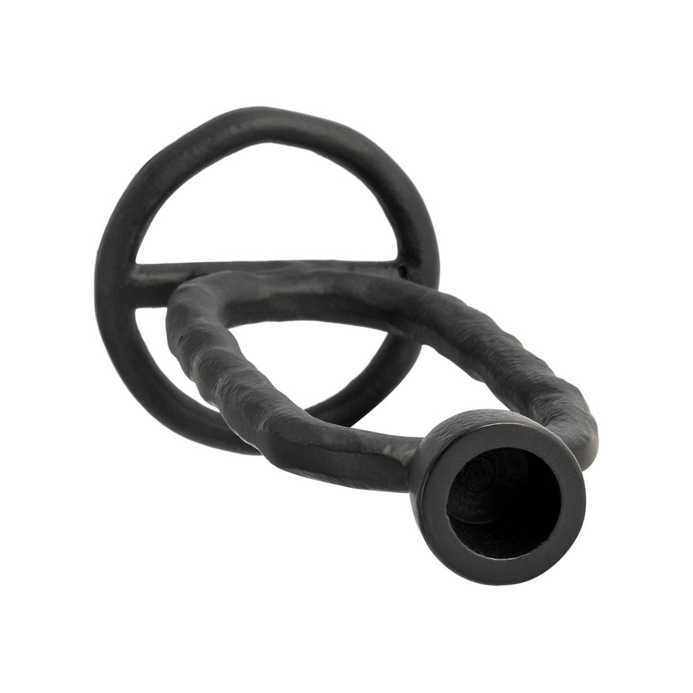 Taper Candle Holder | Open Oval Design | Industrial Style | Black Metal 8"