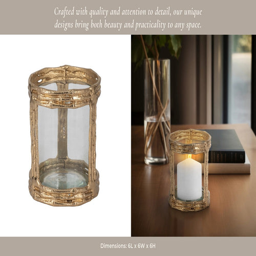 Vintage Style Hurricane Candle Holder | Glass Cylinder | 6" Metal Frame