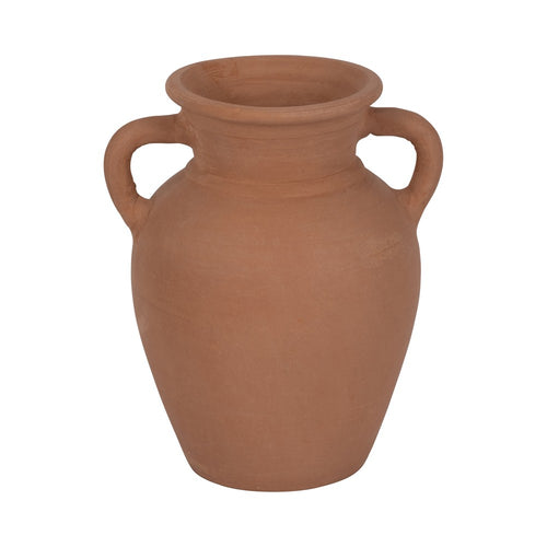 Antique Style Amphora Flower Vase with 2 Handles | 9" Brown Terracotta