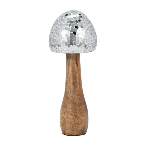 Rumi Mosaic Mushroom Decorative Figurine | Silver | Mango Wood 10"