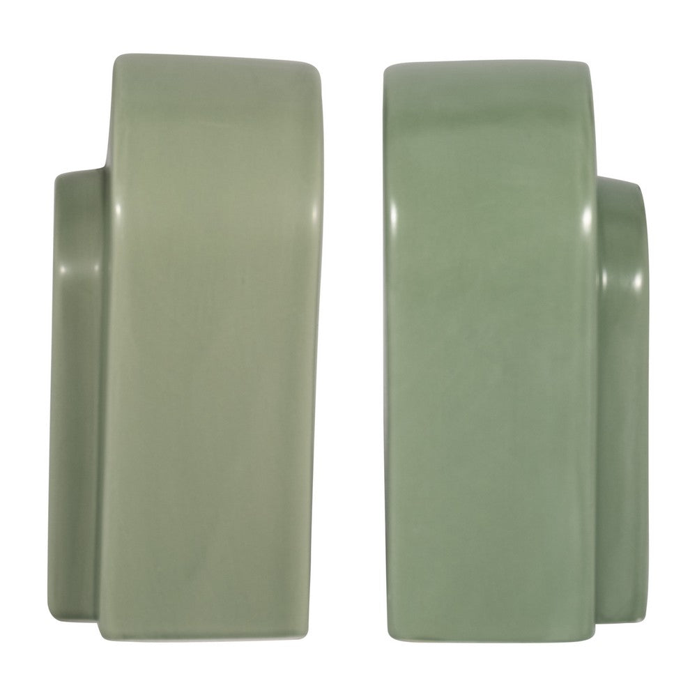 Decorative Bookends Set of 2 | Arch Pattern | Glossy Sage Green Ceramic