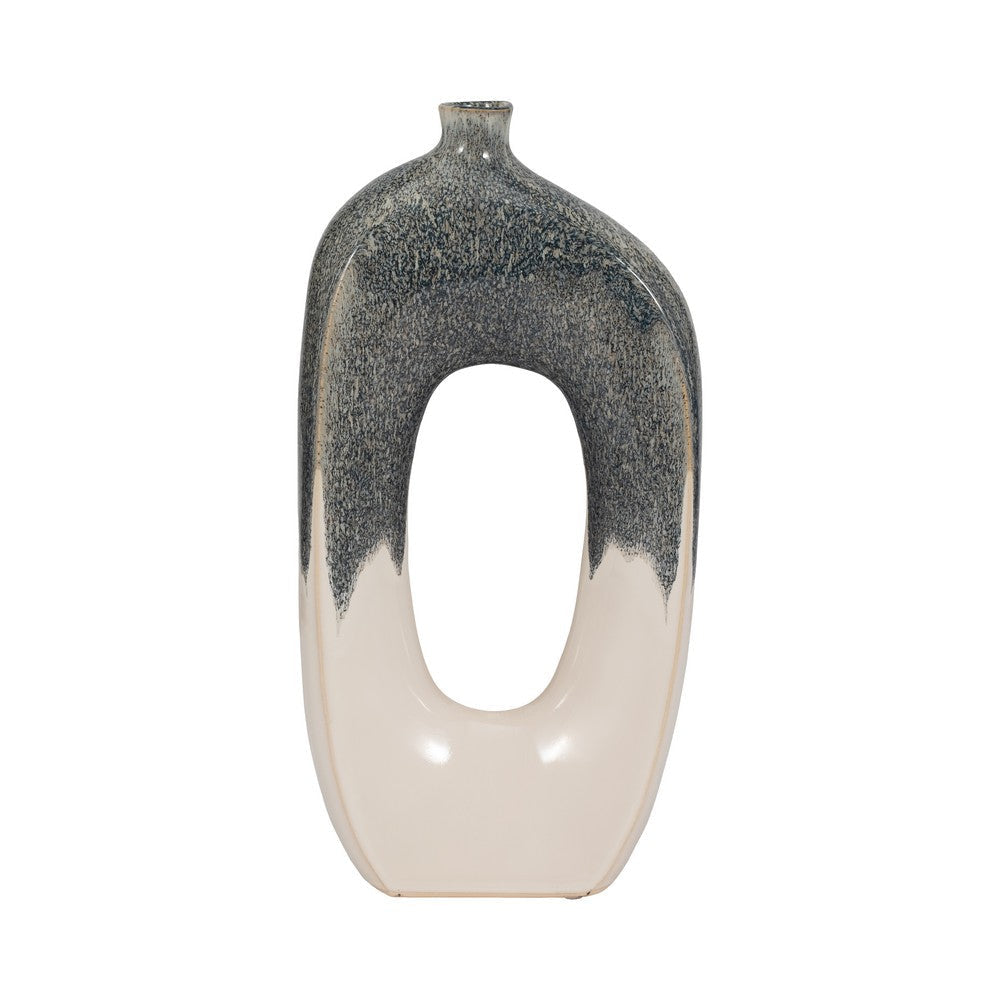 Decorative Curved Flower Vase with Open Center | 16’’ | Blue White Ceramic SBH-18474-02