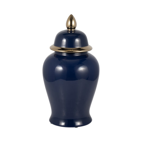 Iton Temple Jar with Finial Top Lid | Gold Detail Navy Blue Ceramic 18"