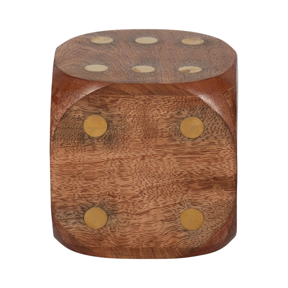 5x5 Wooden Dice Die with 6-Sided Brass Inlay Dots | Antique Brown Wood